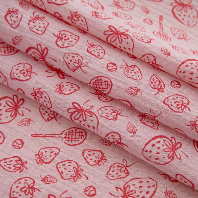 Cotton Double Gauze Fabric, for Baby Blankets & Bibs - Line Strawberry