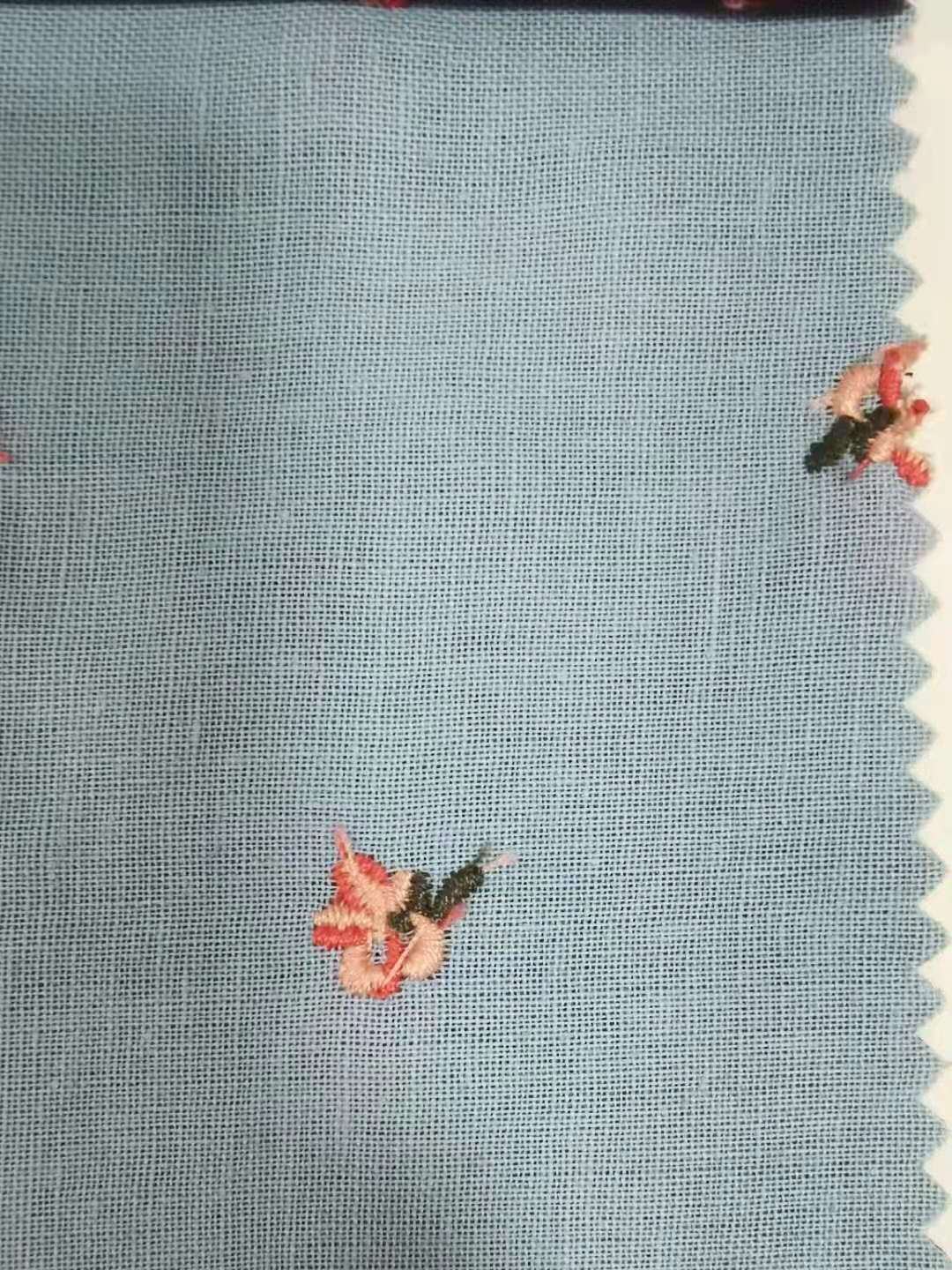 Ramie Flower Embroidery Fabric, 49 in Wide - Blue