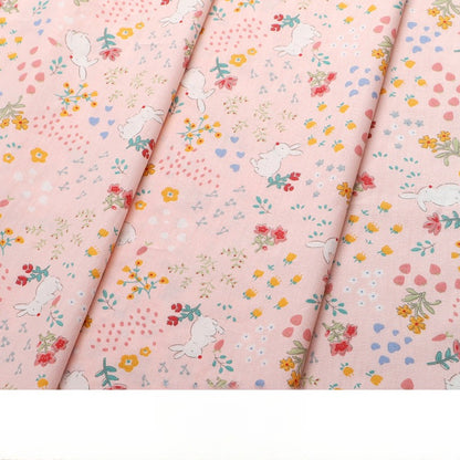Baby Cartoon Print Cotton Twill Fabric, Cute Kids Cloth for Bedding & Apparel - Hundred Flowers Rabbit