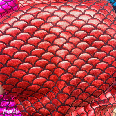 Holographic Fish Scale Stretch Fabric By The Yard | 10 Colors, 58" Wide, 2-Way Stretch for Dance Costumes & Stage Decor - Red