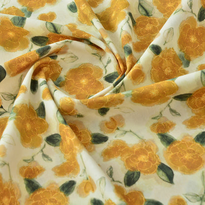 Gold Thread Floral Cotton Fabric - Dress Apparel by the Yard - Yellow Gold Floral