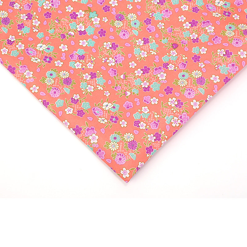 Small Floral Polyester Fabric, Tiny Print Cloth for Bags & Table Linens - Tangerine