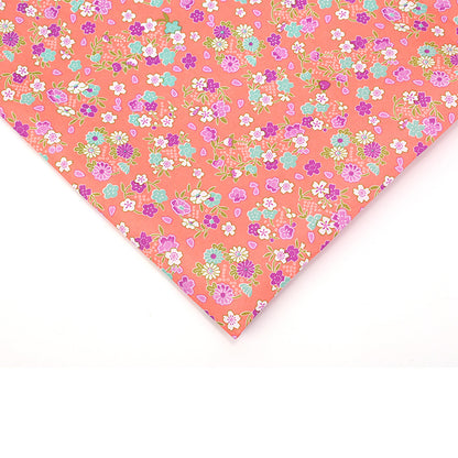 Small Floral Polyester Fabric, Tiny Print Cloth for Bags & Table Linens - Tangerine