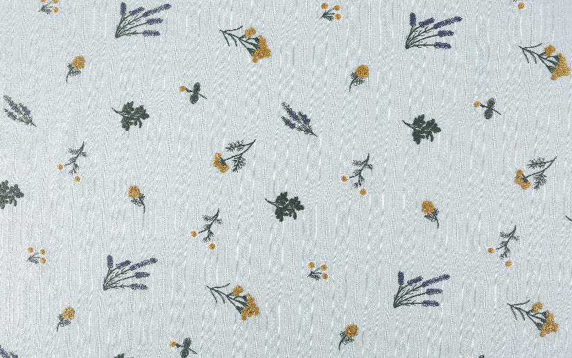 Linen Rayon Plant Embroidery Fabric, 49 in Wide - Blue Cotton