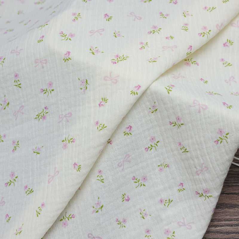 Cotton Double Gauze Fabric, Small Floral & Bow Prints (6)