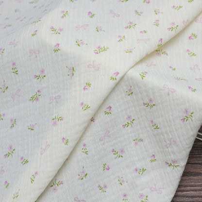 Cotton Double Gauze Fabric, Small Floral & Bow Prints (6)