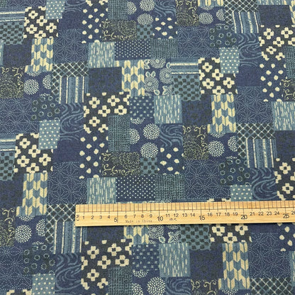 Japanese Geometric Floral Cotton Linen Fabric for Tablecloths