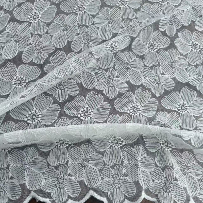 French Court Polyester Lace Fabric, 80 g/m², 125 cm Wide, for Dresses, Table & Piano Cover