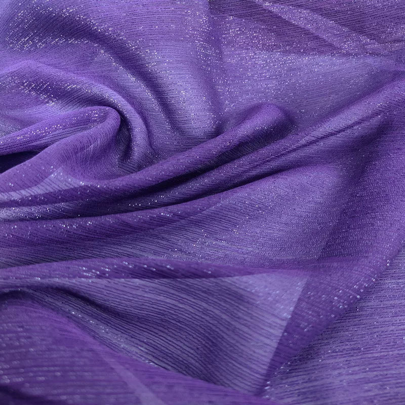 Crinkle Chiffon Fabric with Metallic Shimmer for Hanfu, Dresses & Curtains - Deep Purple