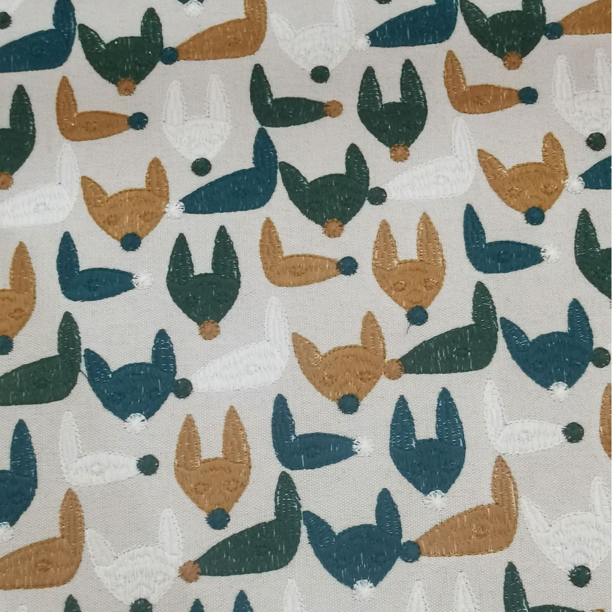 Fox Embroidery Linen Cotton Fabric, 49 in Wide - White