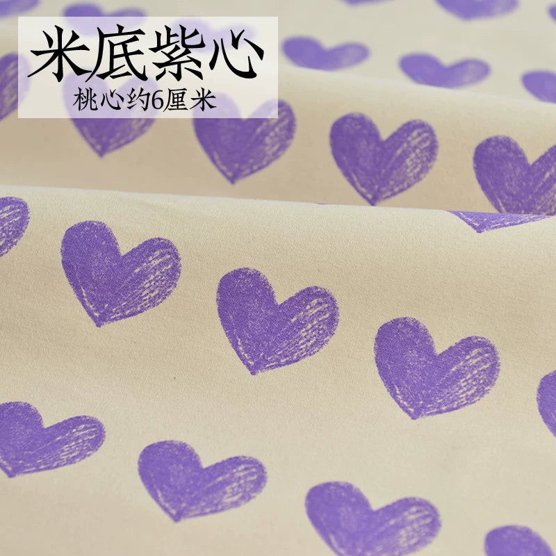 Brushed Cotton Flannel Fabric, Kids Prints, for Kids' Wear, Pajamas & DIY - Cream Purple Heart