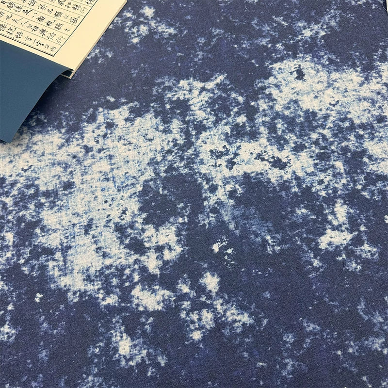Tie-Dye Indigo Cotton Linen Fabric for Tablecloths & Door Curtains - Tie-Dye Design 10