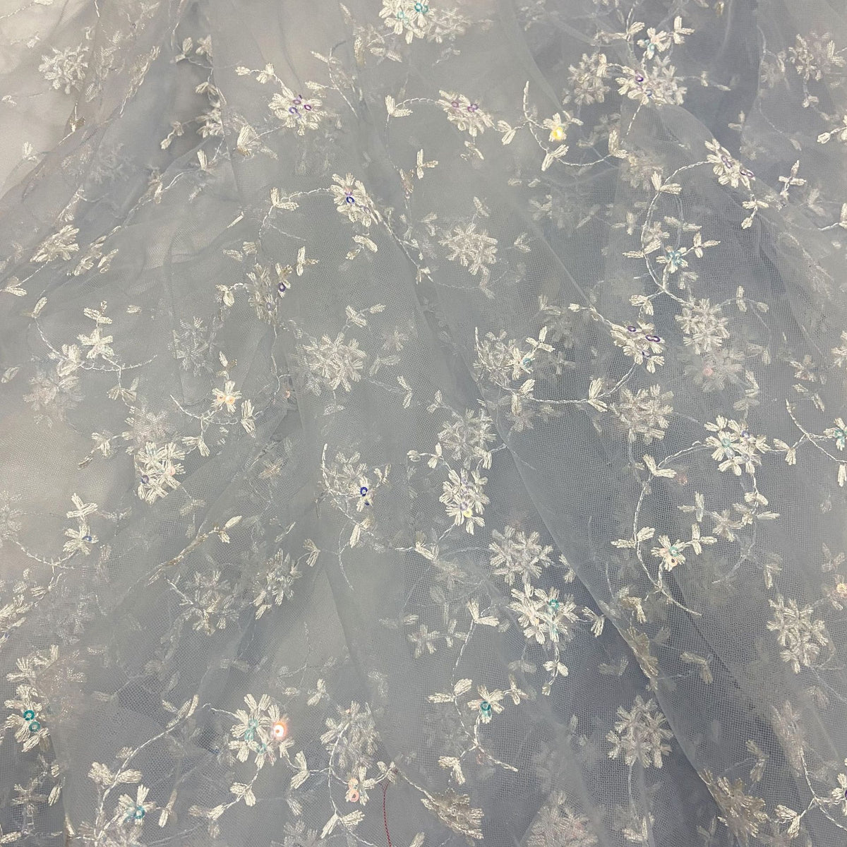 Embroidered Sequin Mesh, Floral, 51 in Wide - Light Blue