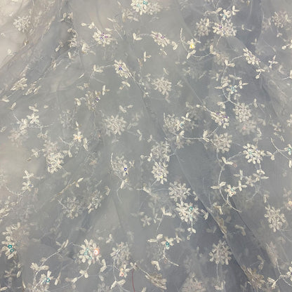 Embroidered Sequin Mesh, Floral, 51 in Wide - Light Blue