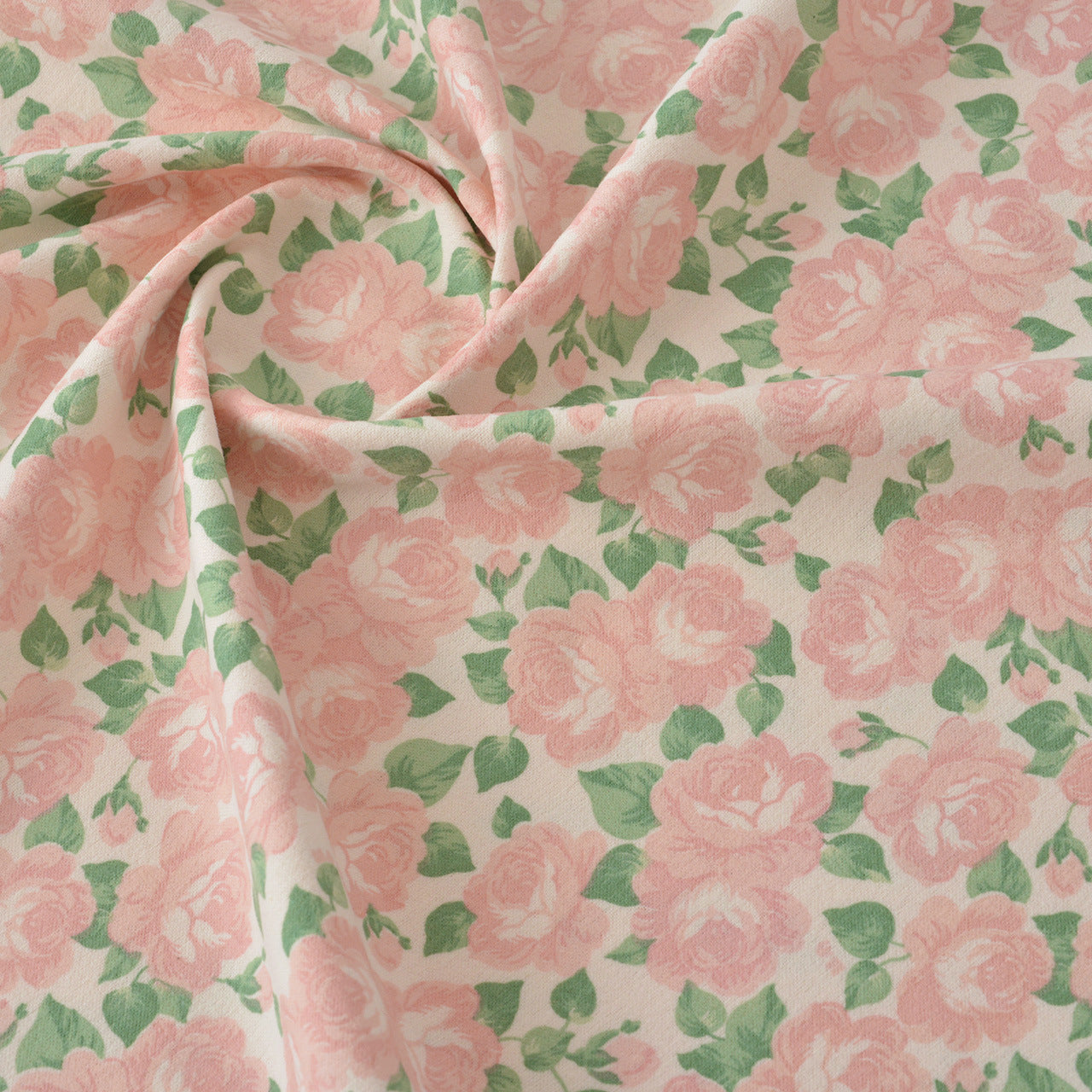 Floral Brushed Cotton Fabric - Dress & Home Decor by the Yard - Beige Large Rose