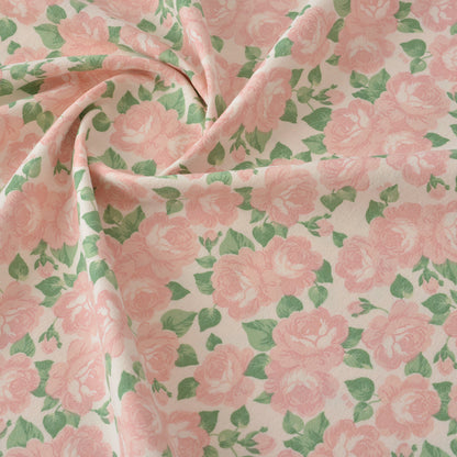Floral Brushed Cotton Fabric - Dress & Home Decor by the Yard - Beige Large Rose