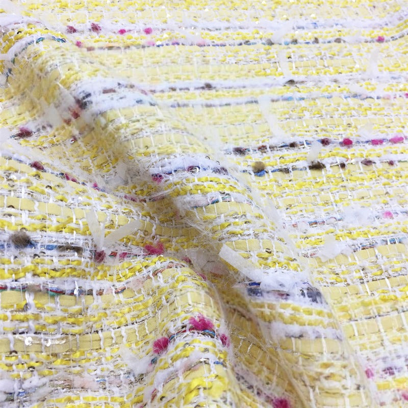 Wool Blend Yellow Tweed Fabric, for Coats & Bags