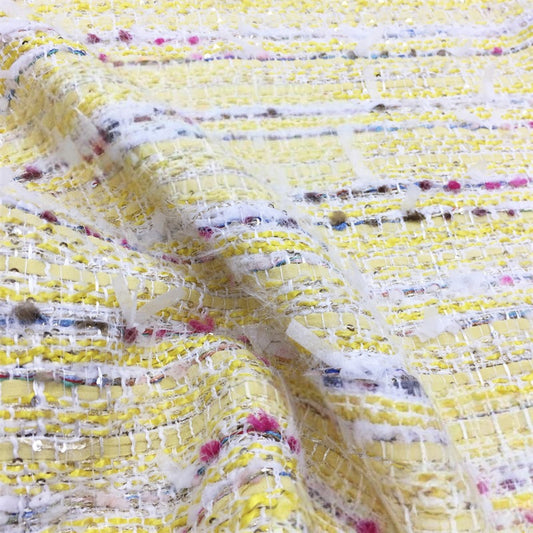 Wool Blend Yellow Tweed Fabric, for Coats & Bags
