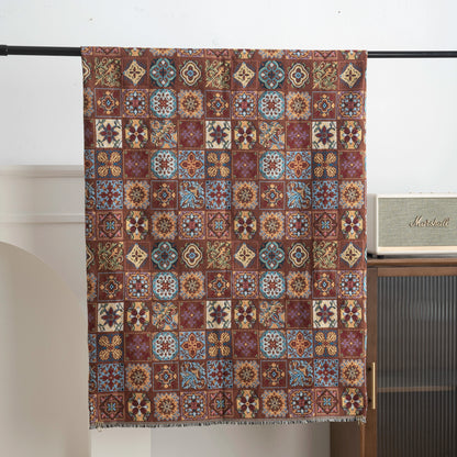Heavy Poly Jacquard Check Fabric, for Upholstery & Cushions - Moroccan Coffee