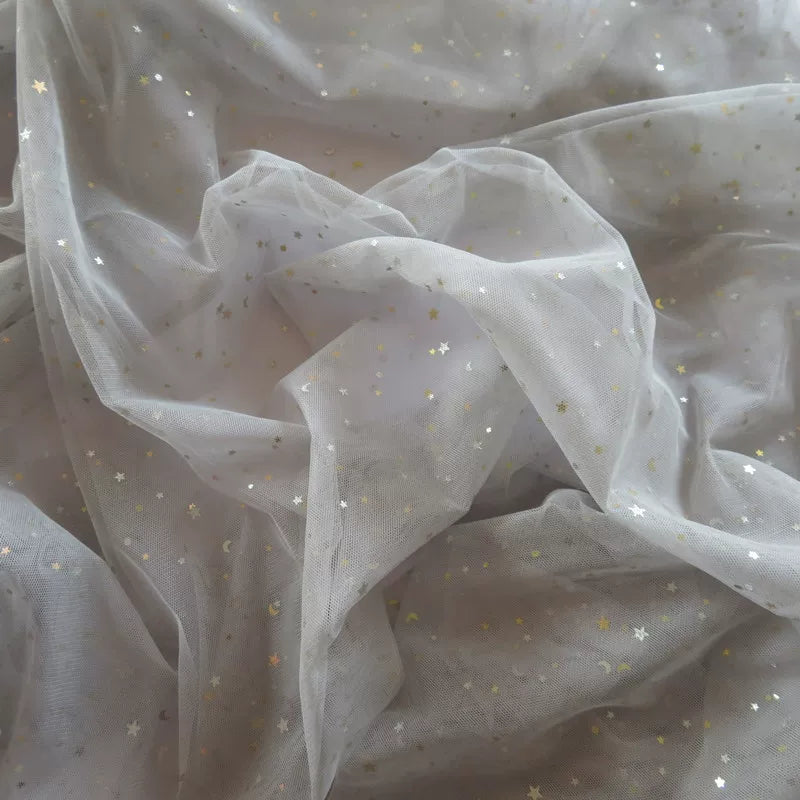 Star Moon Net Curtain Fabric, Soft Sheer Mesh for Photo Backdrops - Grey