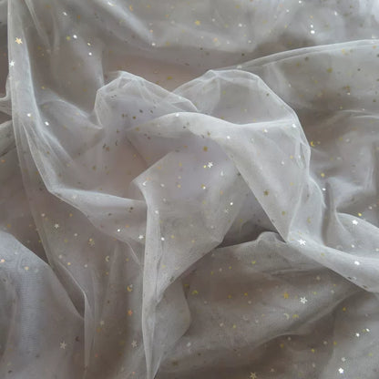 Star Moon Net Curtain Fabric, Soft Sheer Mesh for Photo Backdrops - Grey
