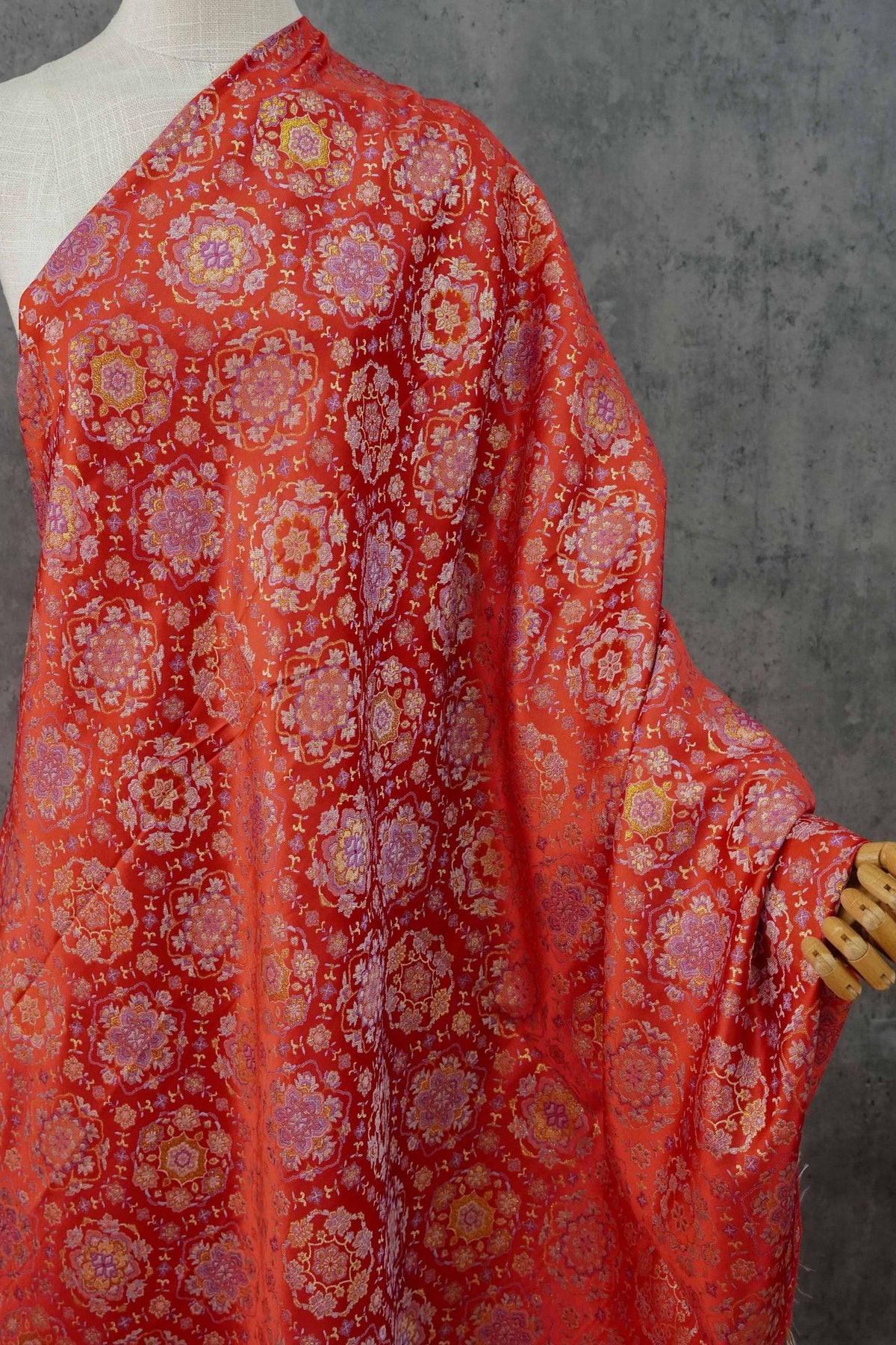 Gold Baoxiang Jacquard Fabric By The Yard | 8 Colors, 59" Wide for Jackets & Table Linens - Red