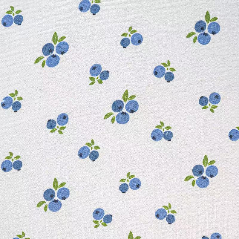 Double Gauze Cotton Fabric - Crinkle Texture Apparel & Craft by the Yard - Blueberry Floral