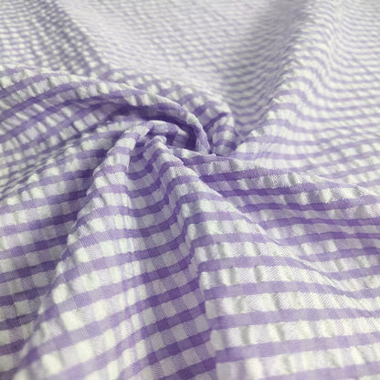 Seersucker Plaid Fabric, Cotton Blend for Shirts, Dresses & Summer Sewing - Purple Plaid