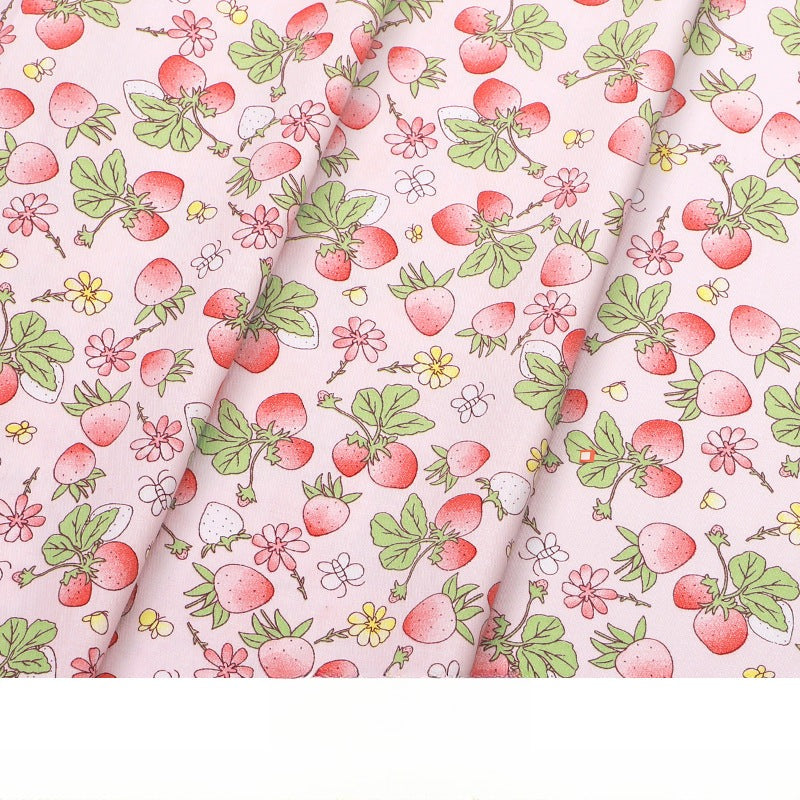 Baby Cartoon Print Cotton Twill Fabric, Cute Kids Cloth for Bedding & Apparel - Pink Strawberry
