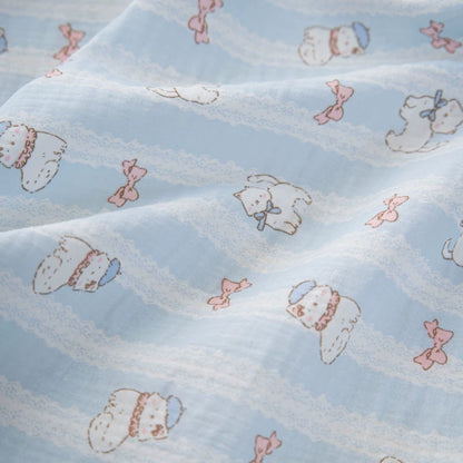 Washed Cotton Double Gauze, for Baby Towels & Wraps - Cat & Bow on Blue