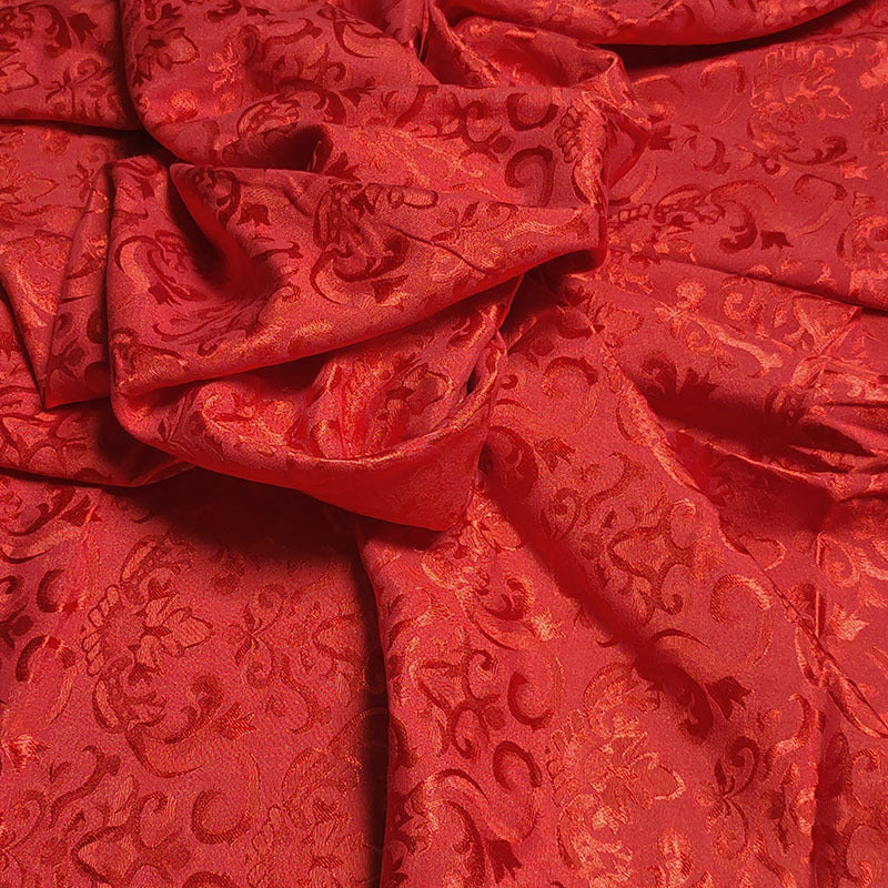 Gold Ingot Jacquard Cotton Fabric By The Yard | 6 Colors, 59" Wide for Robes & Loungewear - Red