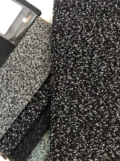 Boucle Loop-Yarn Polyester Fabric, Textured Solid Cloth for Upholstery & DIY - Black