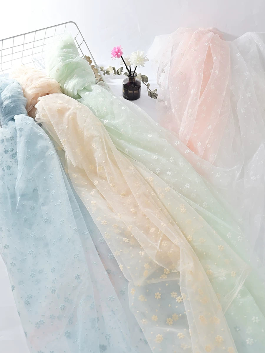 Flocked Mesh Organza, Snowflake & Plum Blossom, for Dresses, Curtains & Backdrops