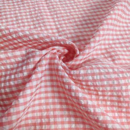 Seersucker Plaid Fabric, Cotton Blend for Shirts, Dresses & Summer Sewing - Tomato Red Plaid