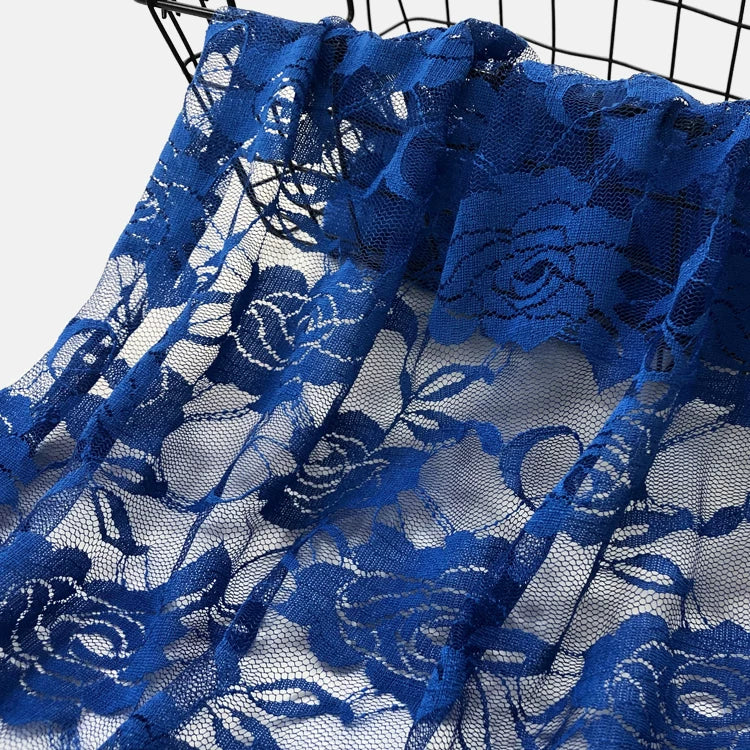 Rose Lace Fabric, Sheer Stretch Net for Weddings & Decor - Royal Blue