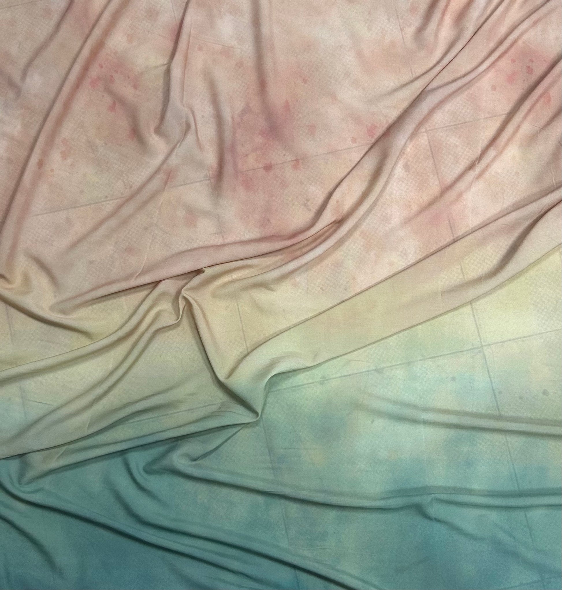 Rayon Fabric, Green Pink Ombre Print, for Dresses & Skirts