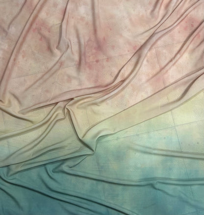 Rayon Fabric, Green Pink Ombre Print, for Dresses & Skirts
