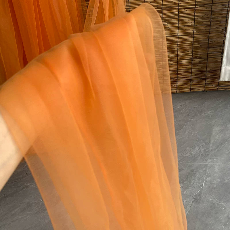 Lightweight Sheer Polyester Tulle Fabric, Soft Netting - Orange