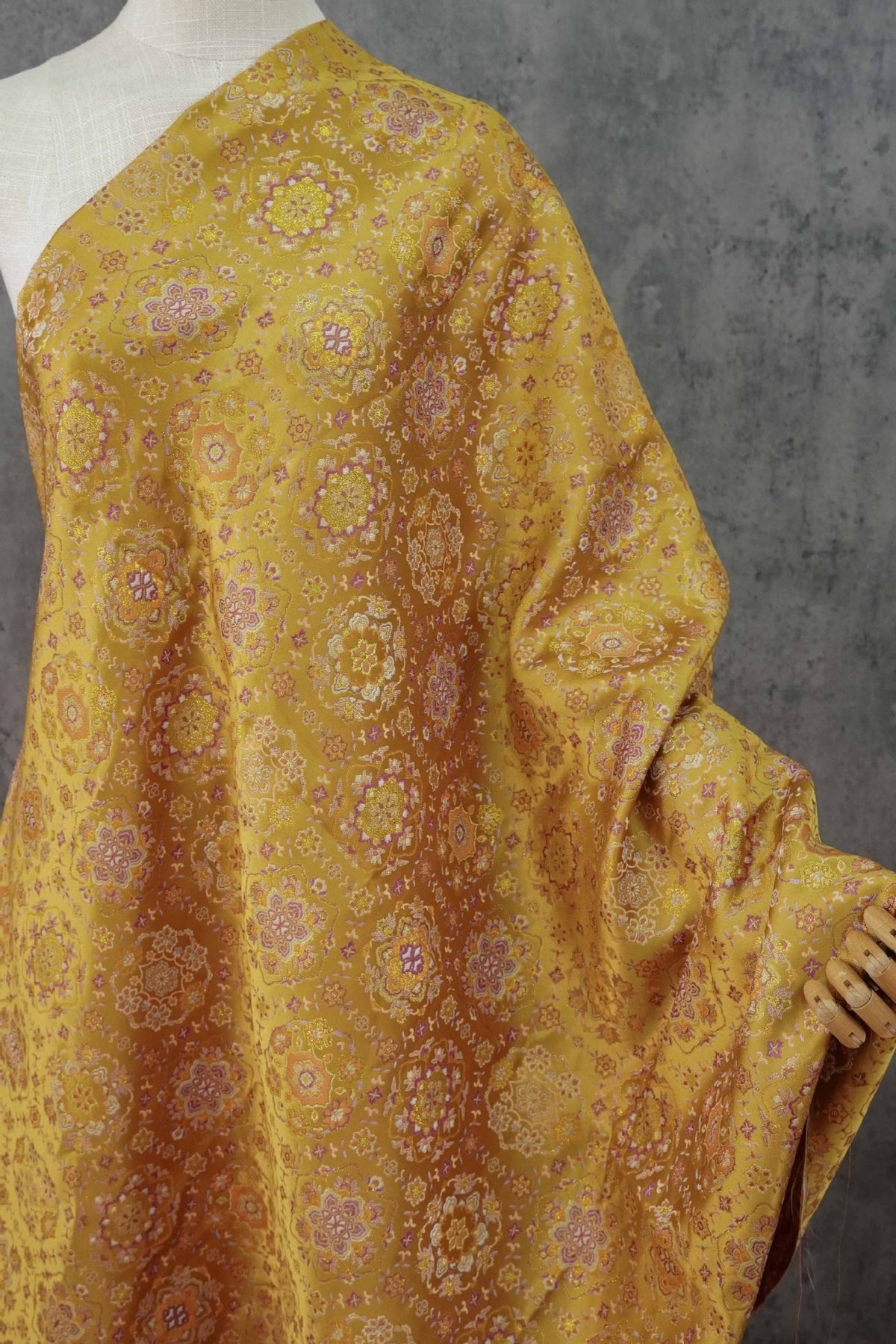 Gold Baoxiang Jacquard Fabric By The Yard | 8 Colors, 59" Wide for Jackets & Table Linens - Golden Yellow