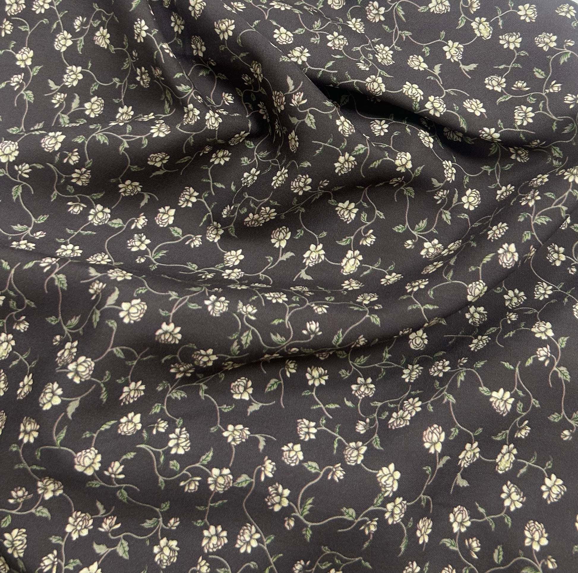 Rayon Fabric, Gray Coffee Floral, for Dresses & Pants