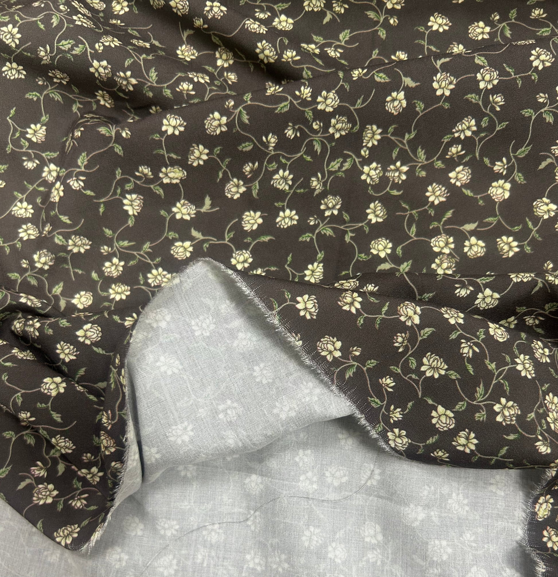 Rayon Fabric, Gray Coffee Floral, for Dresses & Pants