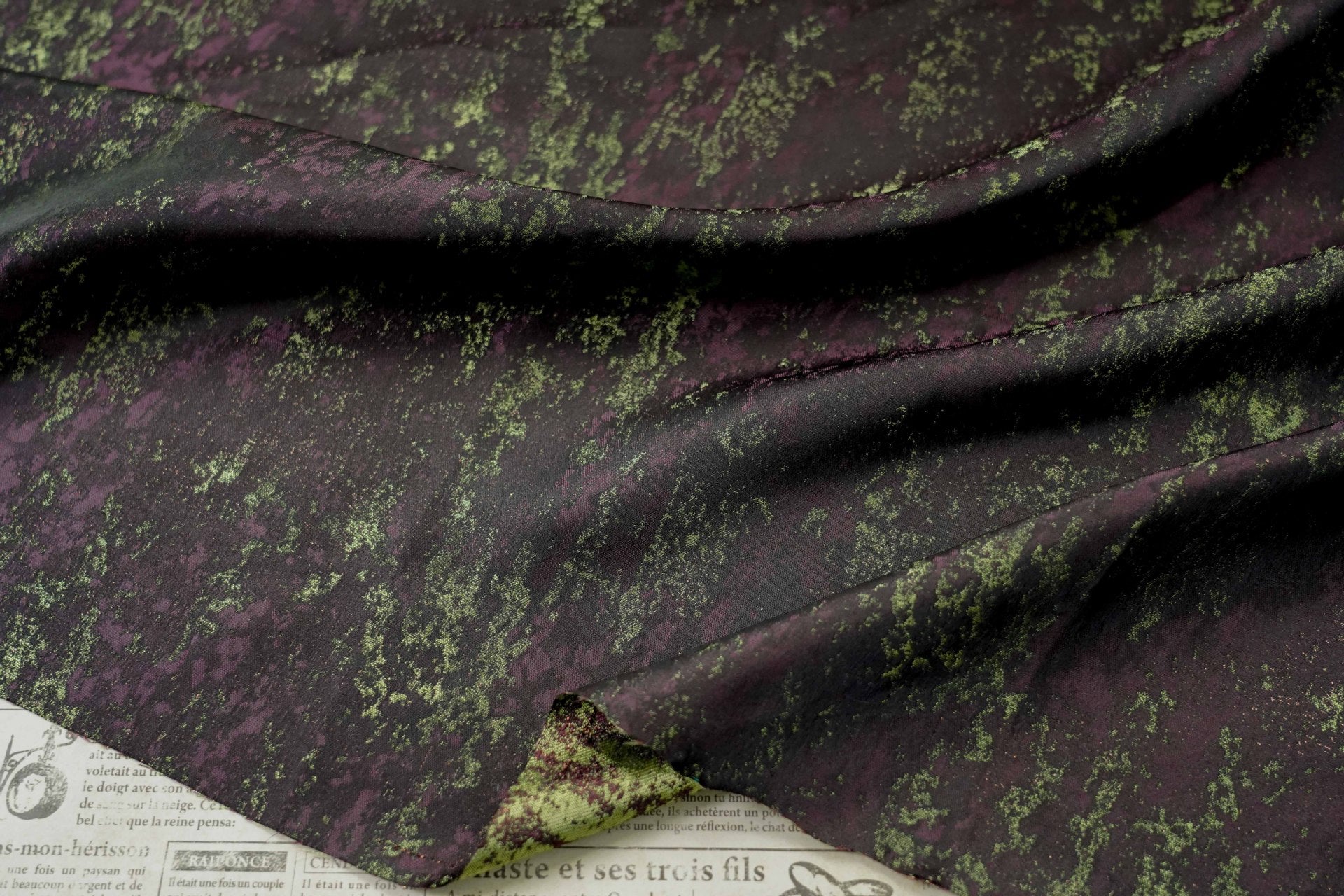Gold Metallic Yarn Jacquard Fabric - Apparel & Decor by the Yard - Purple Green