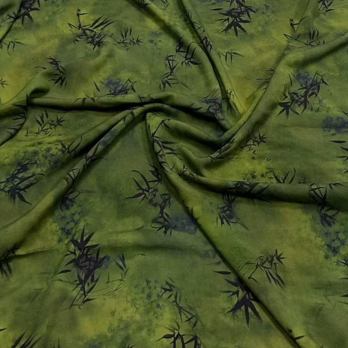 Rayon Fabric, Green Bamboo Print, for Qipao & Pajamas