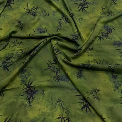 Rayon Fabric, Green Bamboo Print, for Qipao & Pajamas
