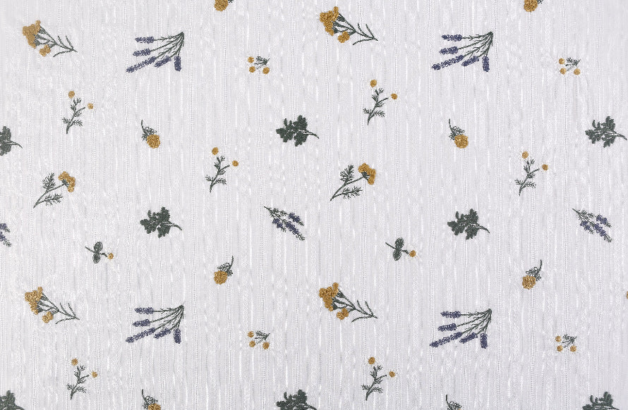 Linen Rayon Plant Embroidery Fabric, 49 in Wide - White Cotton