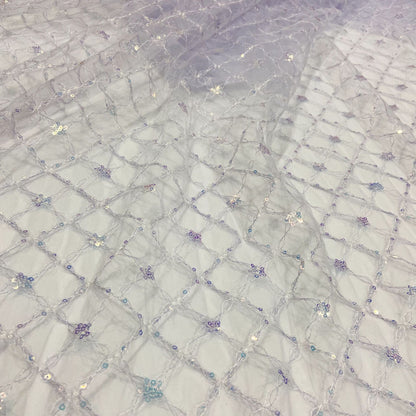 Sequin Embroidery Mesh, Diamond Grid for Apparel, 51 in Wide - Light Purple