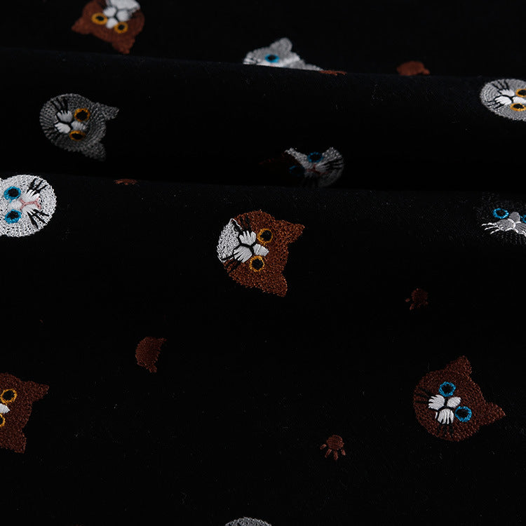 Cat 3D Embroidery Fabric, for Toys & Apparel, 49 in Wide - Black Cat