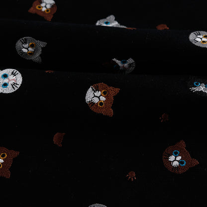 Cat 3D Embroidery Fabric, for Toys & Apparel, 49 in Wide - Black Cat