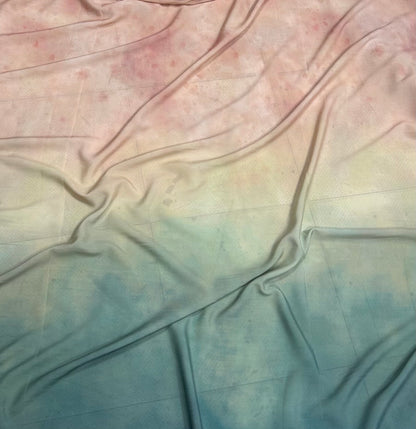 Rayon Fabric, Green Pink Ombre Print, for Dresses & Skirts