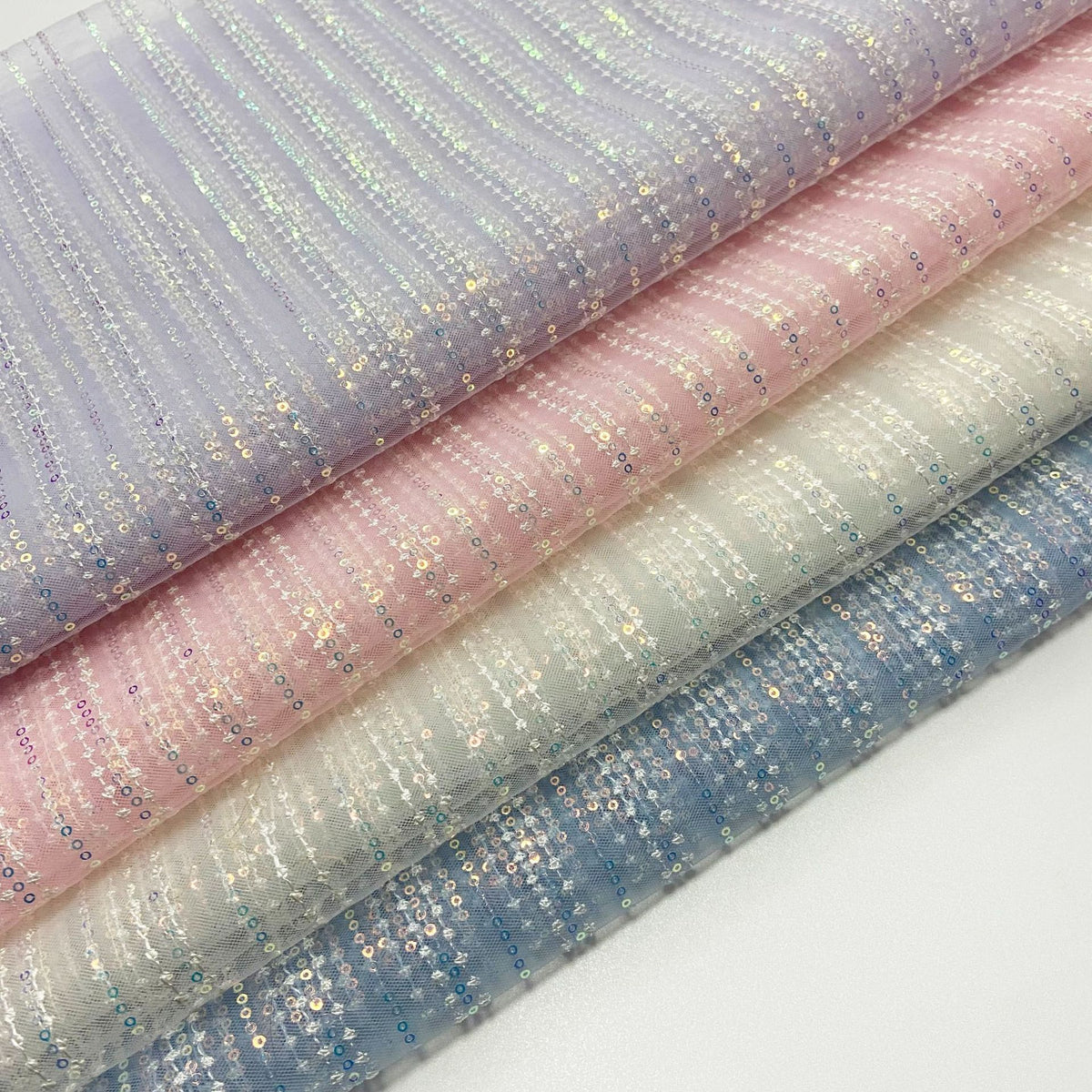 Sequin Mesh Fabric, Iridescent Stripe, 53 in Wide - Pink